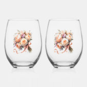 ピーチピーニーブーケ ステムなしワイングラス (正面)