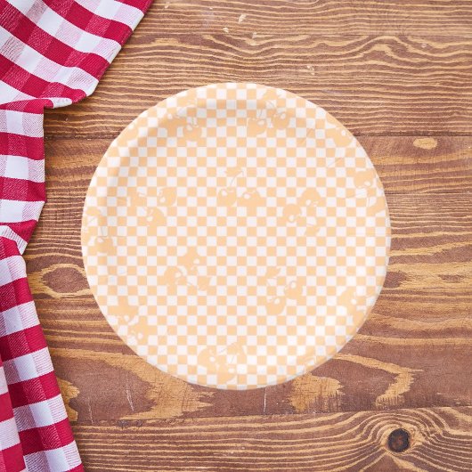 ピーチファズさくらんぼジンガムパターン ペーパープレート