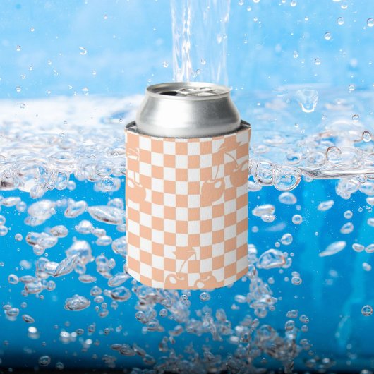 ピーチファズさくらんぼジンガムパターン 缶クーラー