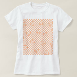 ピーチファズさくらんぼジンガムパターン Tシャツ