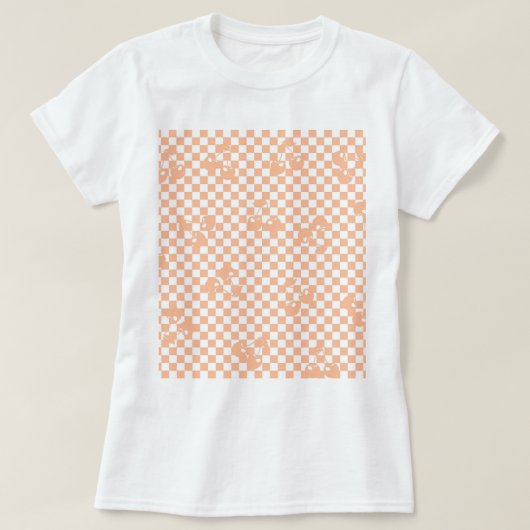 ピーチファズさくらんぼジンガムパターン Tシャツ (デザイン正面)