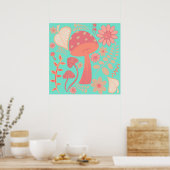 ピーチファズカラーザマッシュルームのフローラ ポスター (キッチン)