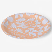ピーチファズカラー – フローラルパターモノグラムのン –  ペーパープレート (アングル)