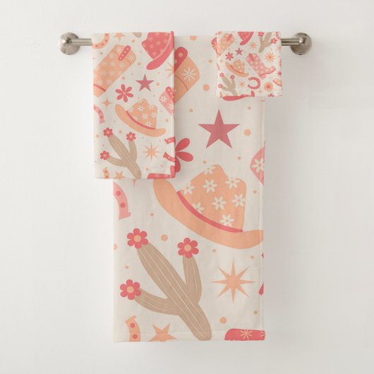 ピーチファズグルービー女性のカーボーイブーツと帽子パターン バスタオルセット (インサイチュ)