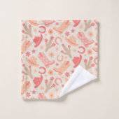 ピーチファズグルービー女性のカーボーイブーツと帽子パターン バスタオルセット (ウォッシュタオル)