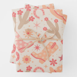 ピーチファズグルービー女性のカーボーイブーツと帽子 ラッピングペーパーシート