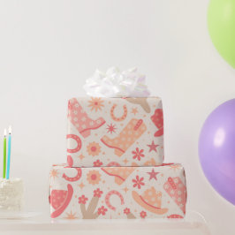 ピーチファズグルービー女性のカーボーイブーツと帽子 ラッピングペーパー