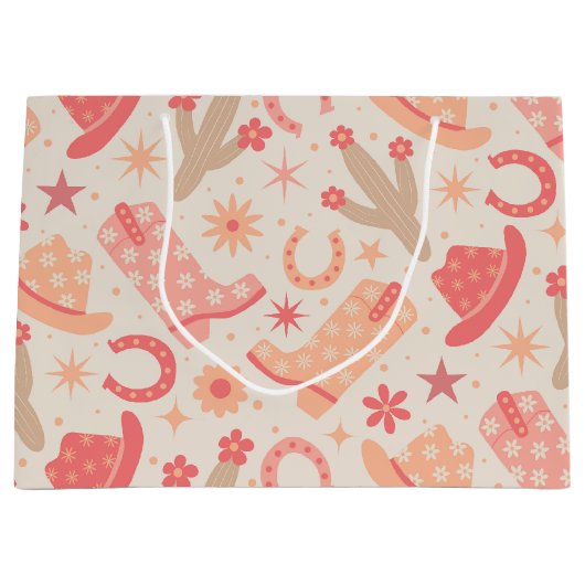 ピーチファズグルービー女性のカーボーイブーツと帽子 ラージペーパーバッグ (正面)