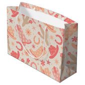 ピーチファズグルービー女性のカーボーイブーツと帽子 ラージペーパーバッグ (裏面アングル)