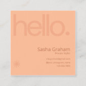 ピーチファズコーラルピンクレトロハローQRコード スクエア名刺 (正面)