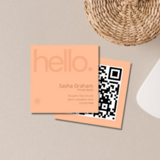ピーチファズコーラルピンクレトロハローQRコード スクエア名刺
