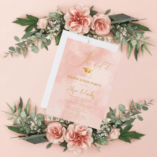 ピーチファズシンプルクラシック卒業彼女はそれをした 招待状