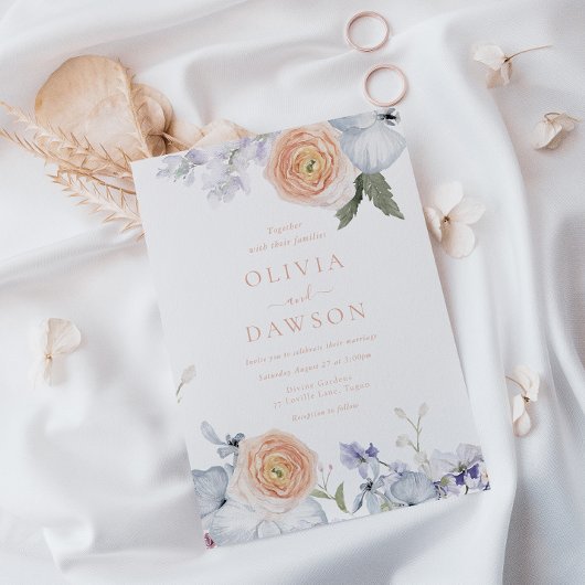 ピーチファズダスティブルーエレガモダンンス結婚ズ 招待状