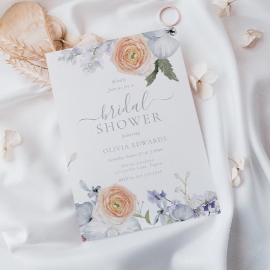 ピーチファズダスティブルーモダンブライダルシャワー 招待状
