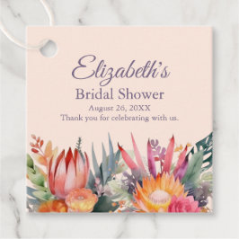 ピーチファズトロピカルフラワーズブライダルシャワー フェイバータグ