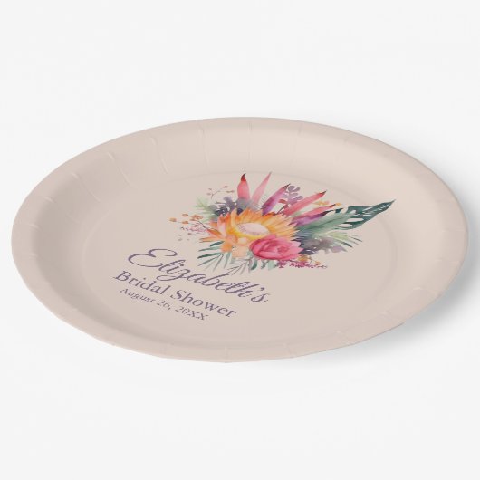 ピーチファズトロピカルフラワーズブライダルシャワー ペーパープレート (アングル)