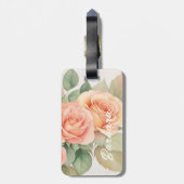 ピーチファズバラバックグラウンドモノグラム名ハート ラゲッジタグ (裏面縦)