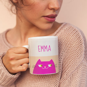 ピーチファズピンクかわいい猫 コーヒーマグカップ