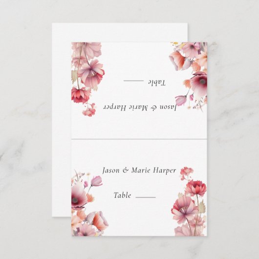 ピーチファズピンクの花エスコートカード 招待状 (正面/裏面)