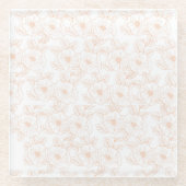 ピーチファズミニマルトレンディーカラーフラワーパターン ガラスコースター (正面)