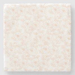 ピーチファズミニマルトレンディーカラーフラワーパターン ストーンコースター