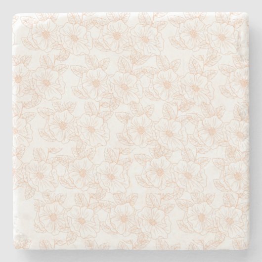 ピーチファズミニマルトレンディーカラーフラワーパターン ストーンコースター (正面)