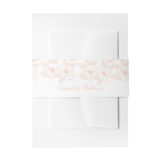 ピーチファズミニマルトレンディーカラーフラワーパターン 招待状ベリーバンド (正面例)