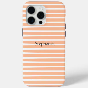 ピーチファズモノグラム名前をカスタムするストライプ2024 iPhone 15 PRO MAXケース