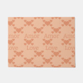 ピーチファズラブハートバイリンガル文字"Amor""Love" ドアマット (正面)