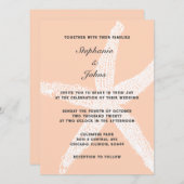 ピーチファズラージヒトデ熱帯ビーチ結婚式 招待状 (正面/裏面)