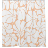 ピーチファズレトロ70sホワイトフラワーグラフィックデザイン シャワーカーテン (正面)