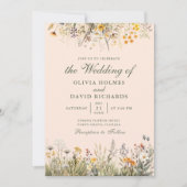ピーチファズワイルドフラワーメドウウェディング招待 招待状 (正面)