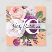 ピーチファズヴィンテージバラシンプルフローラパーソナル スクエア名刺 (正面)