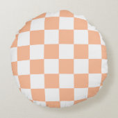 ピーチファズ市松模様にジンガムパターン ラウンドクッション (裏面)