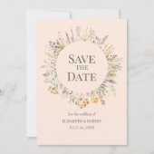 ピーチファズ水の色ワイルドフラワーデートを保存 招待状 (正面)