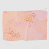 ピーチファズ熱帯葉モノグラパーソナライズされたム ゴルフタオル (横)