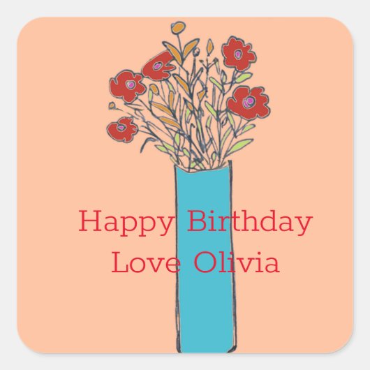 ピーチファズ&オリジナル予測できな花 スクエアシール (正面)