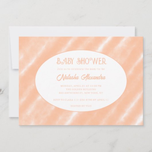 ピーチファズ カラー 水彩 アブストラクト パターン 招待状 (正面)