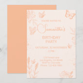 ピーチファズ バタフライ バースデー インビテーション (正面/裏面)