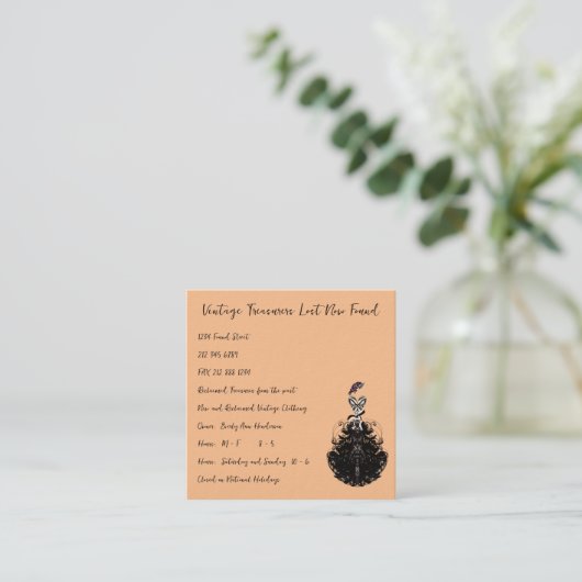 ピーチファッションヴィンテージガールレトロヴィンテージドレス スクエア名刺 (スタンド正面)