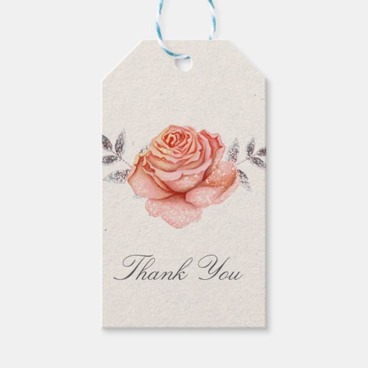 ピーチフェアリータレグリッターバラ葉ブライダルシャワー ギフトタグ (正面)