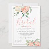 ピーチフェミニンウォーター色フローラブライダルシャワー 招待状 (正面)
