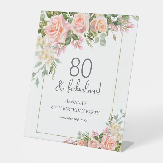 ピーチフェミニンピンクローズフローラ80誕生日 台座サイン (正面)