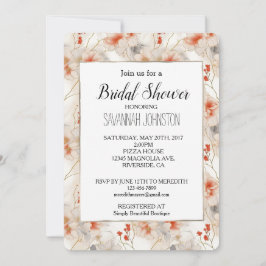 ピーチフェミニンレッドホワイトフローラ 招待状