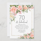 ピーチフェミニンー | ピンクローズフローラ70誕生日 招待状 (正面)