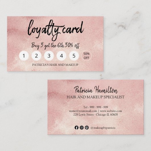 ピーチフォイルメイクアップアーティストヘアサロンロイヤリティカード 名刺 (正面/裏面)