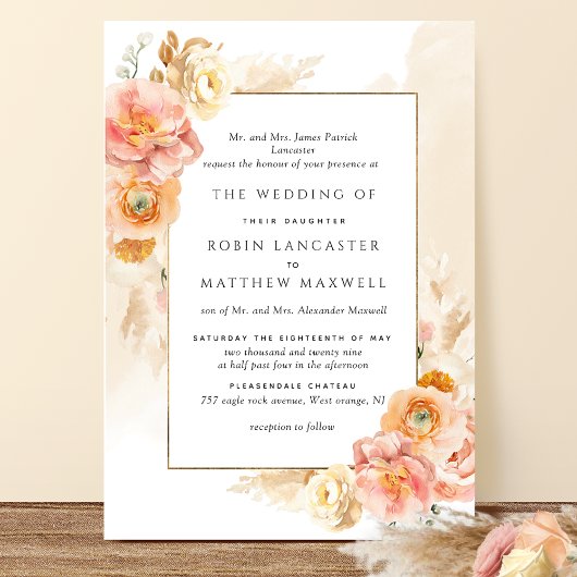 ピーチフォーマル赤面フローラクリームウォーター結婚カラー 招待状