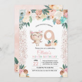 ピーチフクロウ九誕生日招待状 招待状 (正面/裏面)