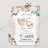 ピーチフクロウ第6誕生日招待状 招待状 (正面/裏面)