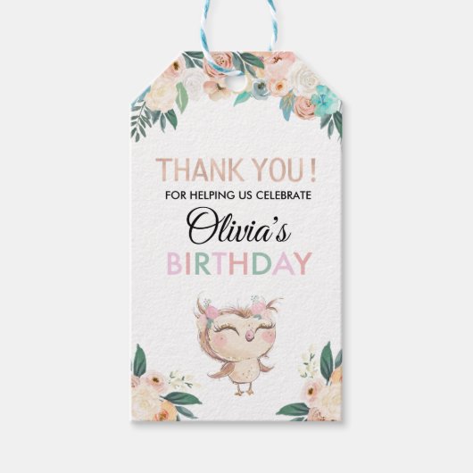 ピーチフクロウ誕生日メッセージカード ギフトタグ (正面)